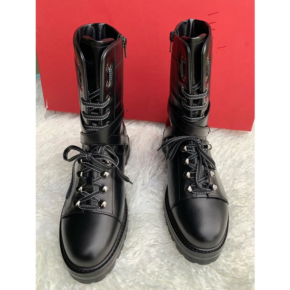 Valentino Black Rockstud High Top Combat Boots